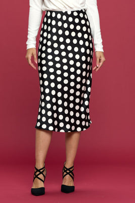 Renee Polka Dot Satin Midi Skirt featured image